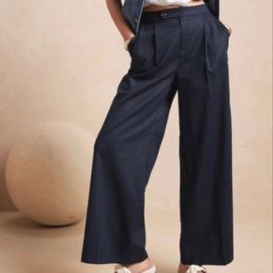 Banana Republic Factory Wide-Leg Linen Navy Pants 00 Petite